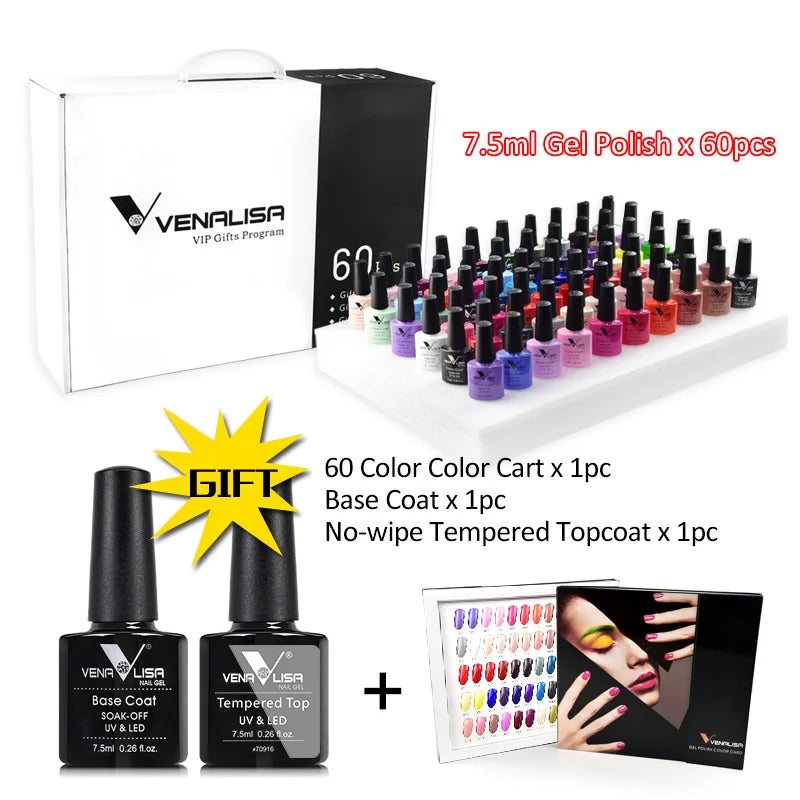 New Fashion Color Venalisa Gel Polish Kit VIP4 HEMA TPO FREE Enamel Vernish For Nail Art Design Whole Set Nail Gel Learner Kit