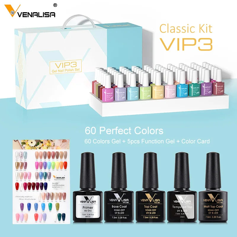 New Fashion Color Venalisa Gel Polish Kit VIP4 HEMA TPO FREE Enamel Vernish For Nail Art Design Whole Set Nail Gel Learner Kit