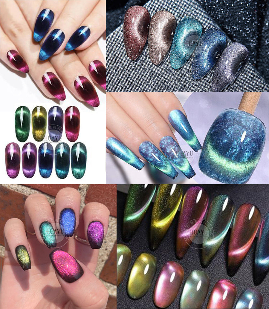Cross-Border Popular Cat Eye Nail Polish Magnetic Powder Optical Chameleon Magnetic Powder Gradient Color 3D Cat Eye Powder Mirror Magnetic Powder