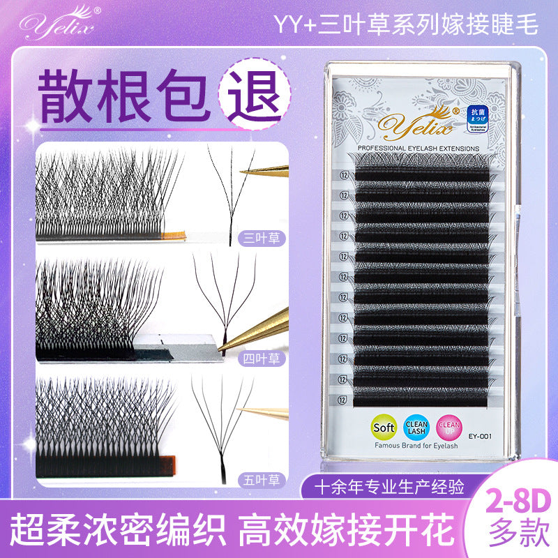 Cross-border European and American Eyelash 3D Dense Row False Eyelash Natural Curl Thick Flowering Clover Eyelash Shop Grafting Eyelash