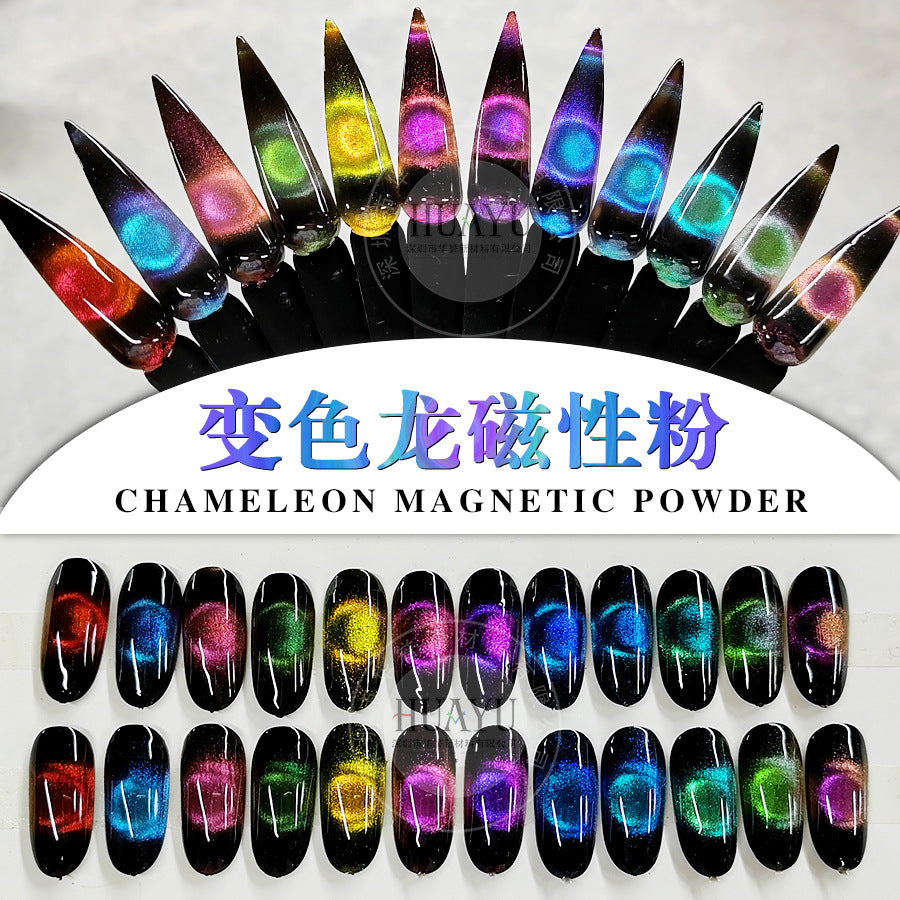 Cross-Border Popular Cat Eye Nail Polish Magnetic Powder Optical Chameleon Magnetic Powder Gradient Color 3D Cat Eye Powder Mirror Magnetic Powder
