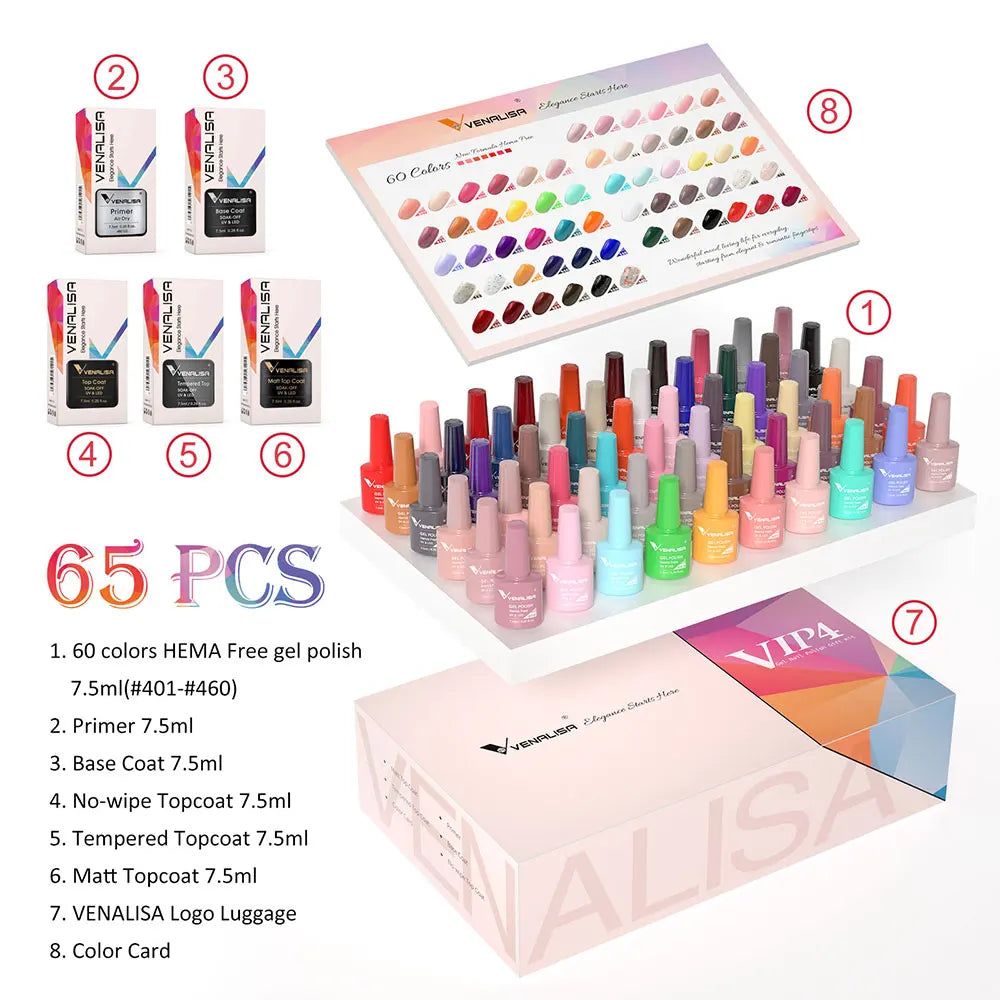 New Fashion Color Venalisa Gel Polish Kit VIP4 HEMA TPO FREE Enamel Vernish For Nail Art Design Whole Set Nail Gel Learner Kit