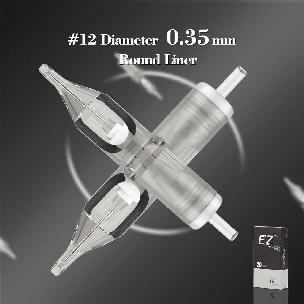 EZ Revolution Tattoo Cartridge Needle Round Liner (RL)  #12 (0.35 MM) #10 (0.30 ) Long Taper Rotary Machine Supply 20 Pcs/Box