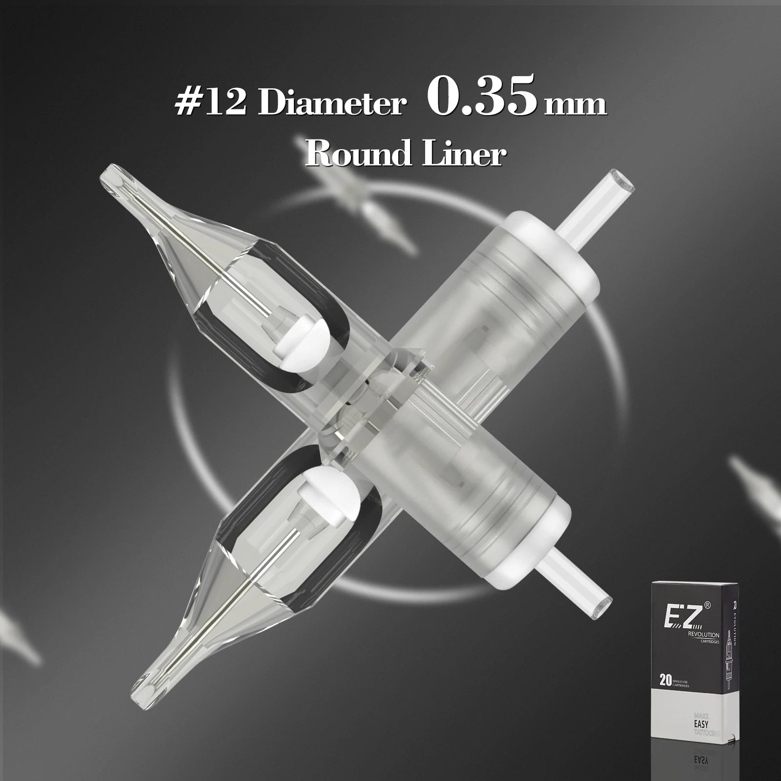 EZ Revolution Tattoo Cartridge Needle Round Liner (RL)  #12 (0.35 MM) #10 (0.30 ) Long Taper Rotary Machine Supply 20 Pcs/Box