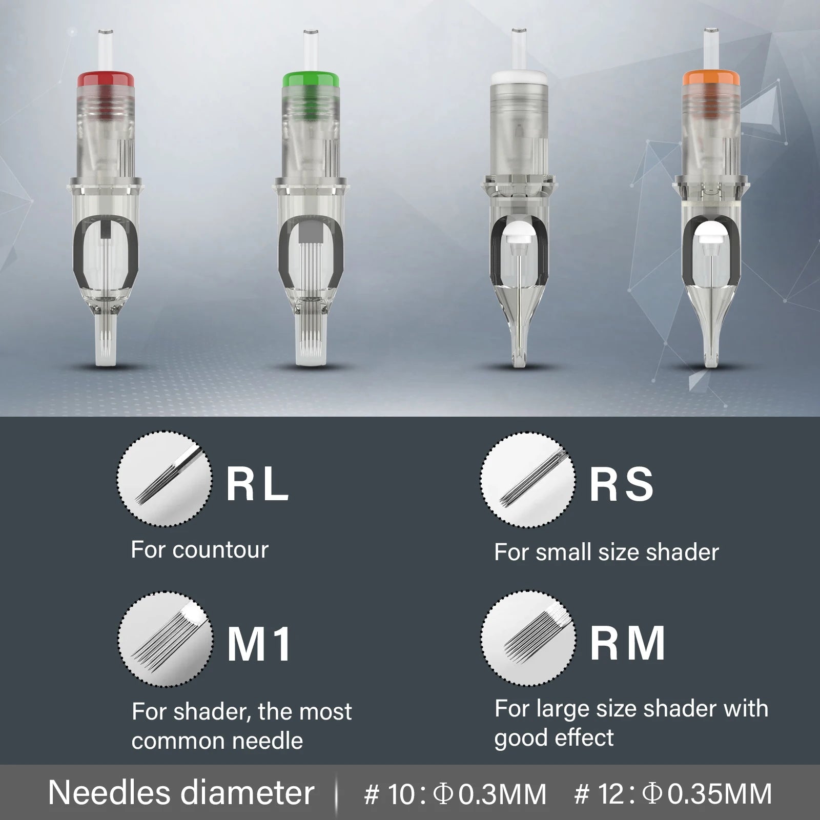 EZ Revolution Tattoo Cartridge Needle Round Liner (RL)  #12 (0.35 MM) #10 (0.30 ) Long Taper Rotary Machine Supply 20 Pcs/Box