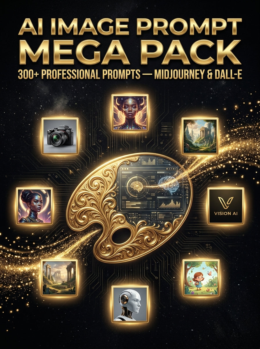 AI Image Prompt Mega Pack — 300+ Professional Prompts for Midjourney, DALL-E & Stable Diffusion (Digital Download)